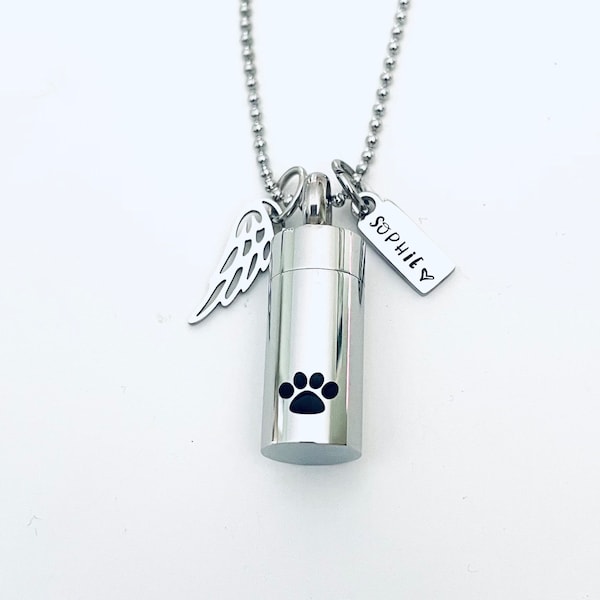 pet urn ashes necklace, cremation pet memorial pendant, loss of a pet, hand stamped cremation, loss of a furbaby, dog urn cat urn