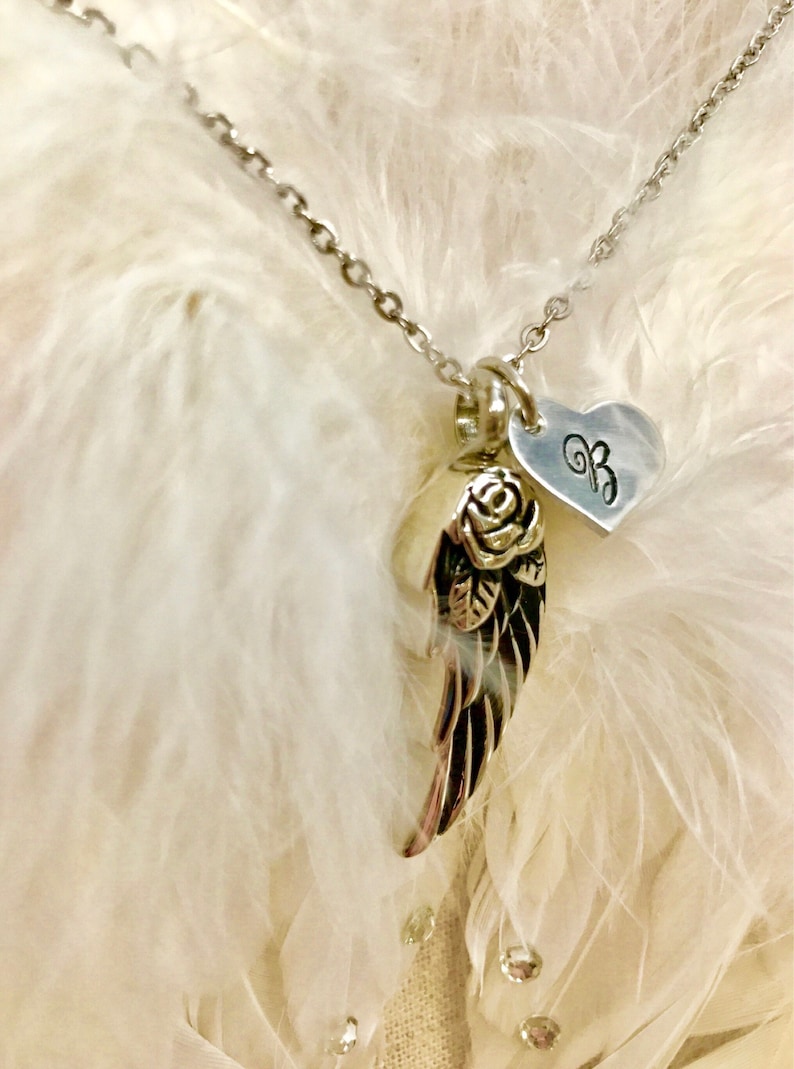 Angel wing cremation urn ashes necklace Wing cremation jewerly infant loss remembrance jewelry hand stamped Angel baby urn for her image 7