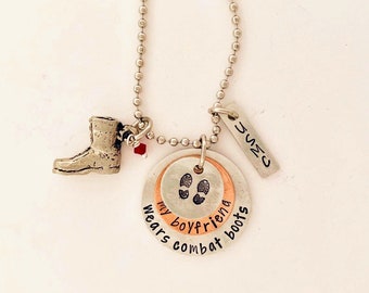 Marine boyfriend necklace military deployment husband deployed soldier  girlfriend gift hand stamped deployment gift going in the military .