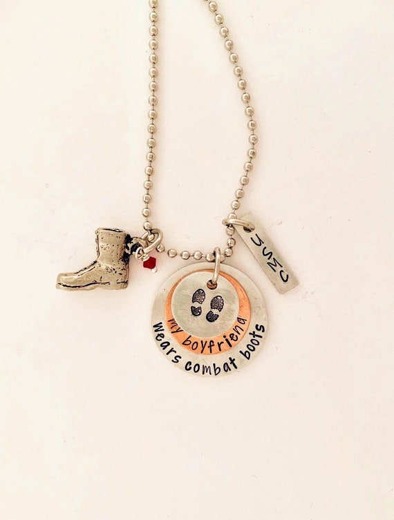 Marine boyfriend necklace military deployment husband deployed soldier  girlfriend gift hand stamped deployment gift going in the military .