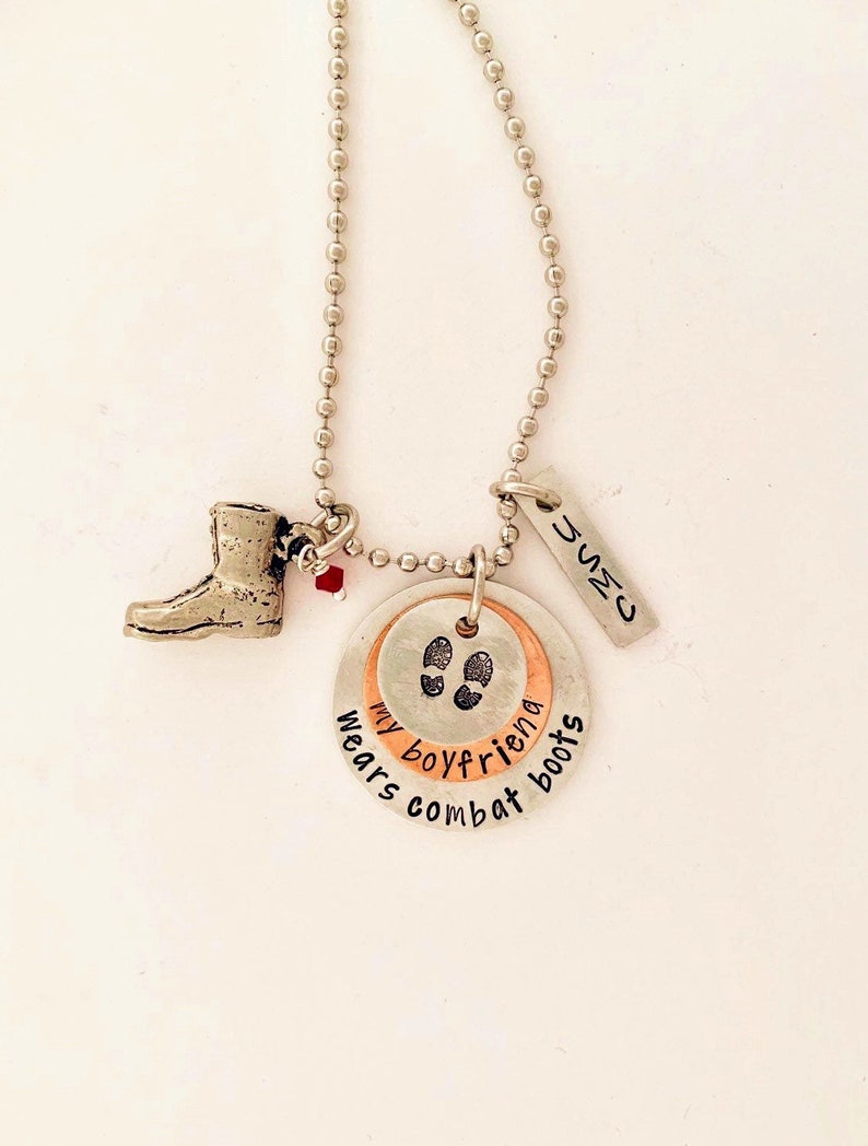 Marine boyfriend necklace military deployment husband deployed soldier girlfriend gift hand stamped deployment gift going in the military . image 1