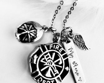 Fallen firefighter Fireman urn pendant firemen memorial necklace  fireman ashes  necklace Fallen Hero hand stamped urn Maltese cross