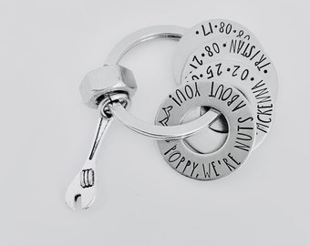 We're nuts about dad key chain tools personalized kids names dates stainless steel key chain Fathers Day grandpa