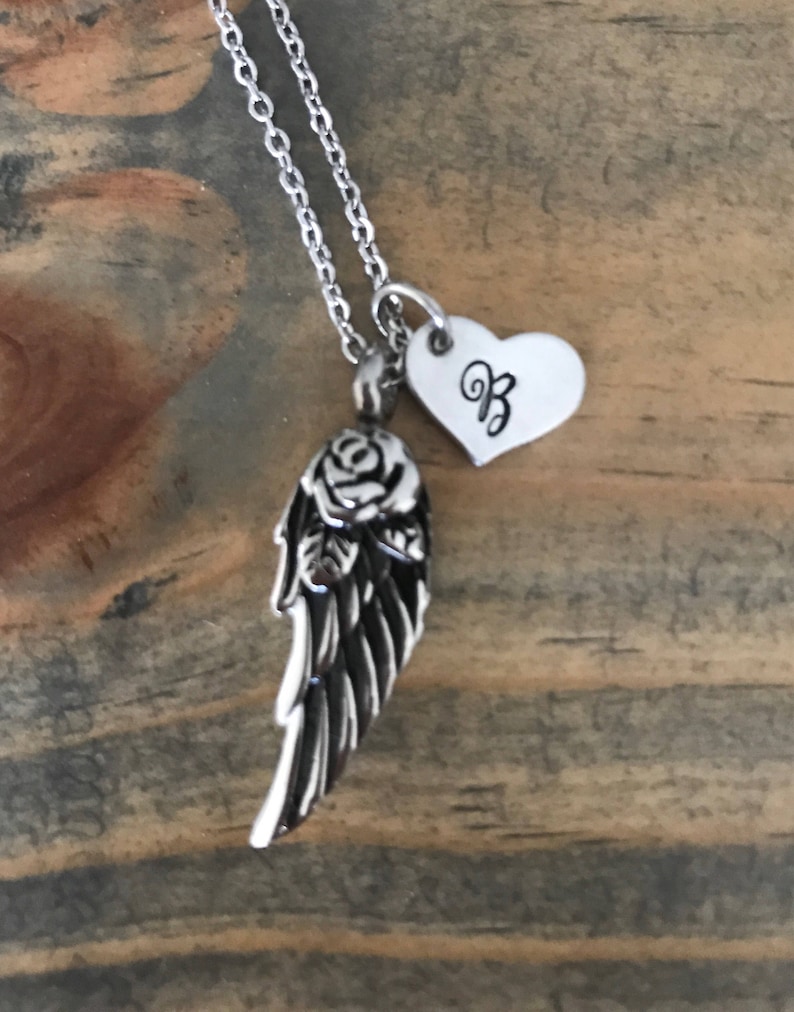 Angel wing cremation urn ashes necklace Wing cremation jewerly infant loss remembrance jewelry hand stamped Angel baby urn for her image 1