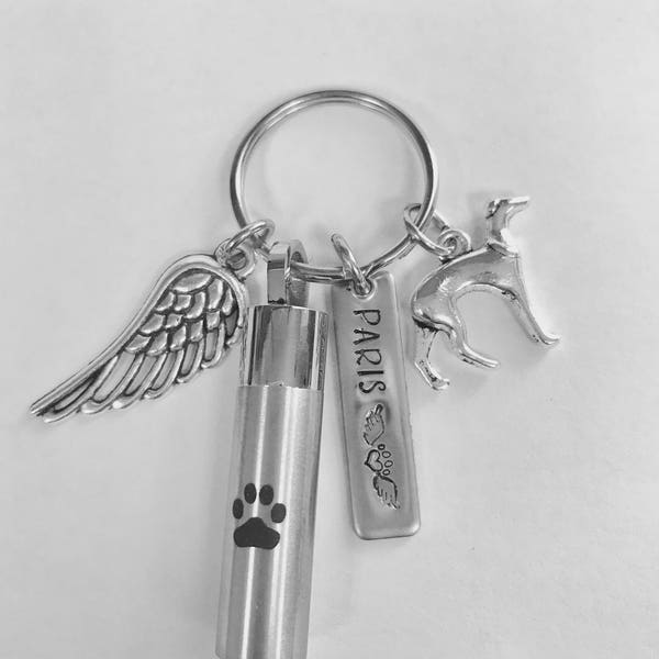 Grey hound cremation urn key chain greyhound memorial key ring pet ashes key ring for dog ashes vial for ashes loss of a hound cremation