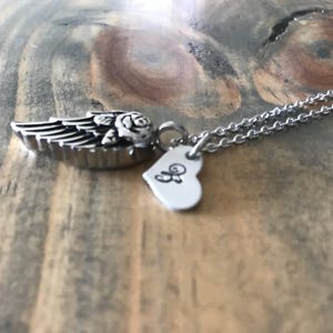 Angel wing cremation urn ashes necklace Wing cremation jewerly infant loss remembrance jewelry hand stamped Angel baby urn for her image 5