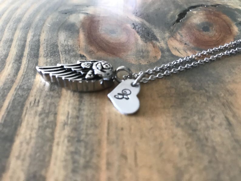 Angel wing cremation urn ashes necklace Wing cremation jewerly infant loss remembrance jewelry hand stamped Angel baby urn for her image 5