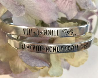 Roman numerals bracelet Roman numbers Birth date • special date wedding date gift  • engagement gift
