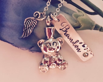 Personalized teddy bear urn cremation necklace baby urn for ashes memorial jewelry child urn child Teddy Urn  baby urn for memorial jewerly