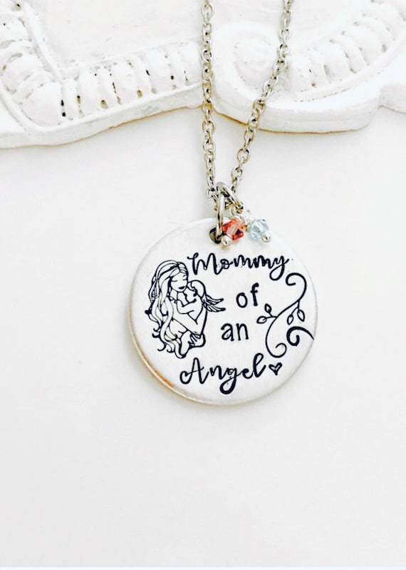 Mommy of an Angel Necklace Born Into Heaven Angel Baby Gift Child