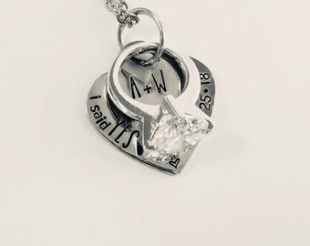 Customized engagement ring necklace newly engaged gift bride to be I said yes she said yes bling bling she got the ring marriage proposal
