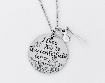 I Love you to the centerfield fence softball necklace softball bag tag jewelry softball pitcher softball daughter best friend .