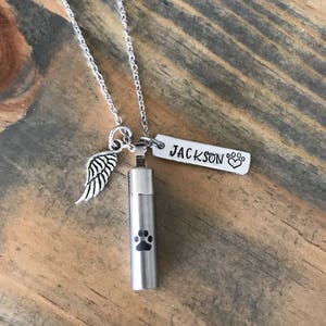 Pet cremation jewerly hand stamped pet urn ashes necklace, pet memorial cremation urn necklace loss of a furbaby, dog urn cat urn pet urn image 1