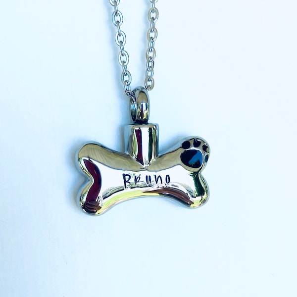 Cremation dog memorial urn, personalized dog bone urn dog urn, ashes necklace, loss of a pet hand stamped cremation, loss of a fur baby urn