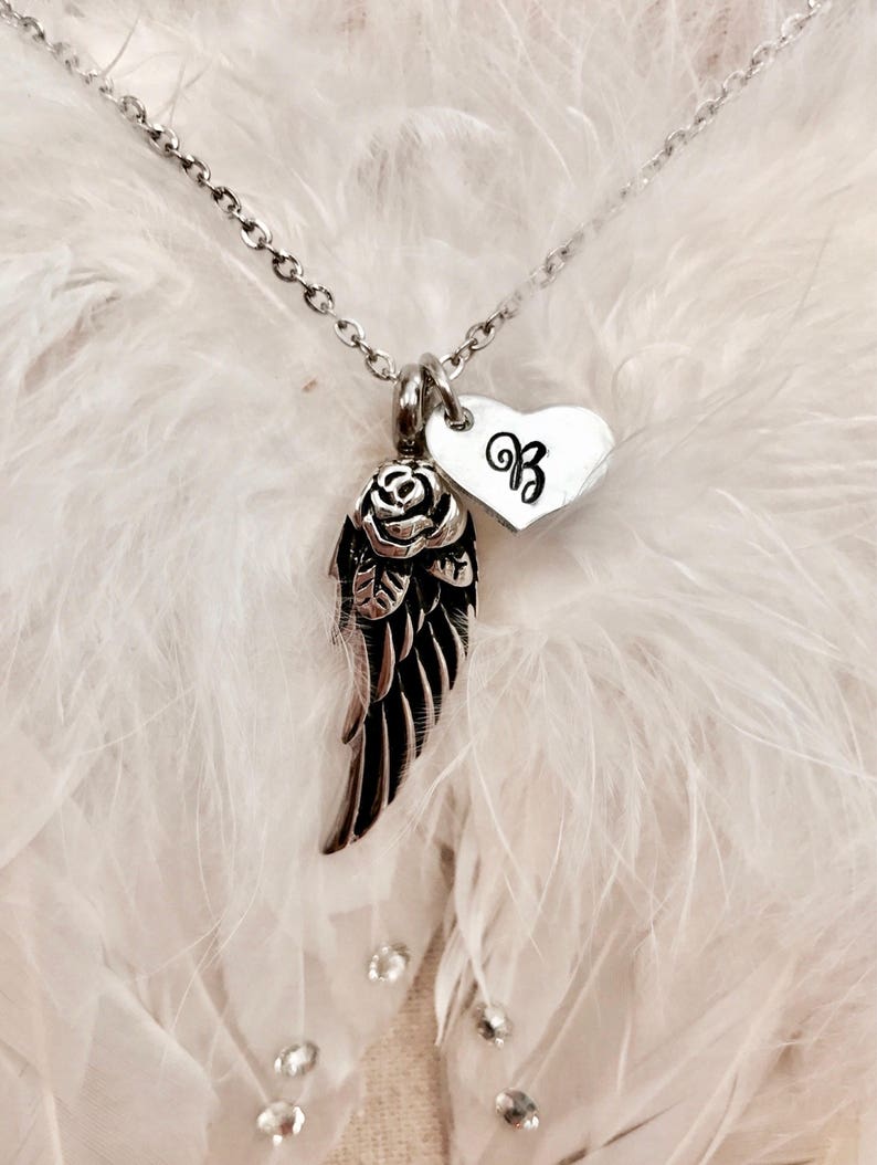 Angel wing cremation urn ashes necklace Wing cremation jewerly infant loss remembrance jewelry hand stamped Angel baby urn for her image 6