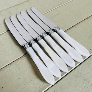 Lovely Vintage set of 6 Faux Mother of Pearl Stainless Steel Tea Knives