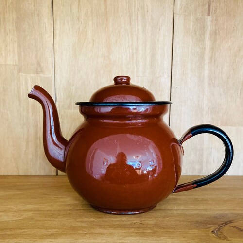 Vintage French Red Polka Dot Enamel Teapot and Cup S/5 Etsy