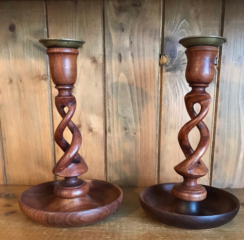 A Lovely Vintage Set of Wooden Candlestick Holders