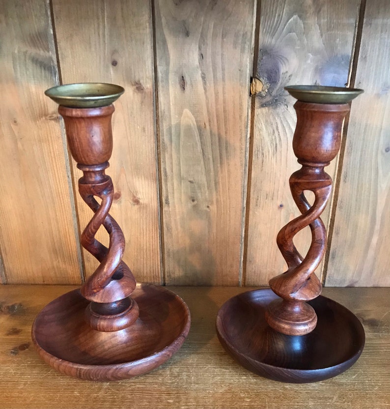 A Lovely Vintage Set of Wooden Candlestick Holders