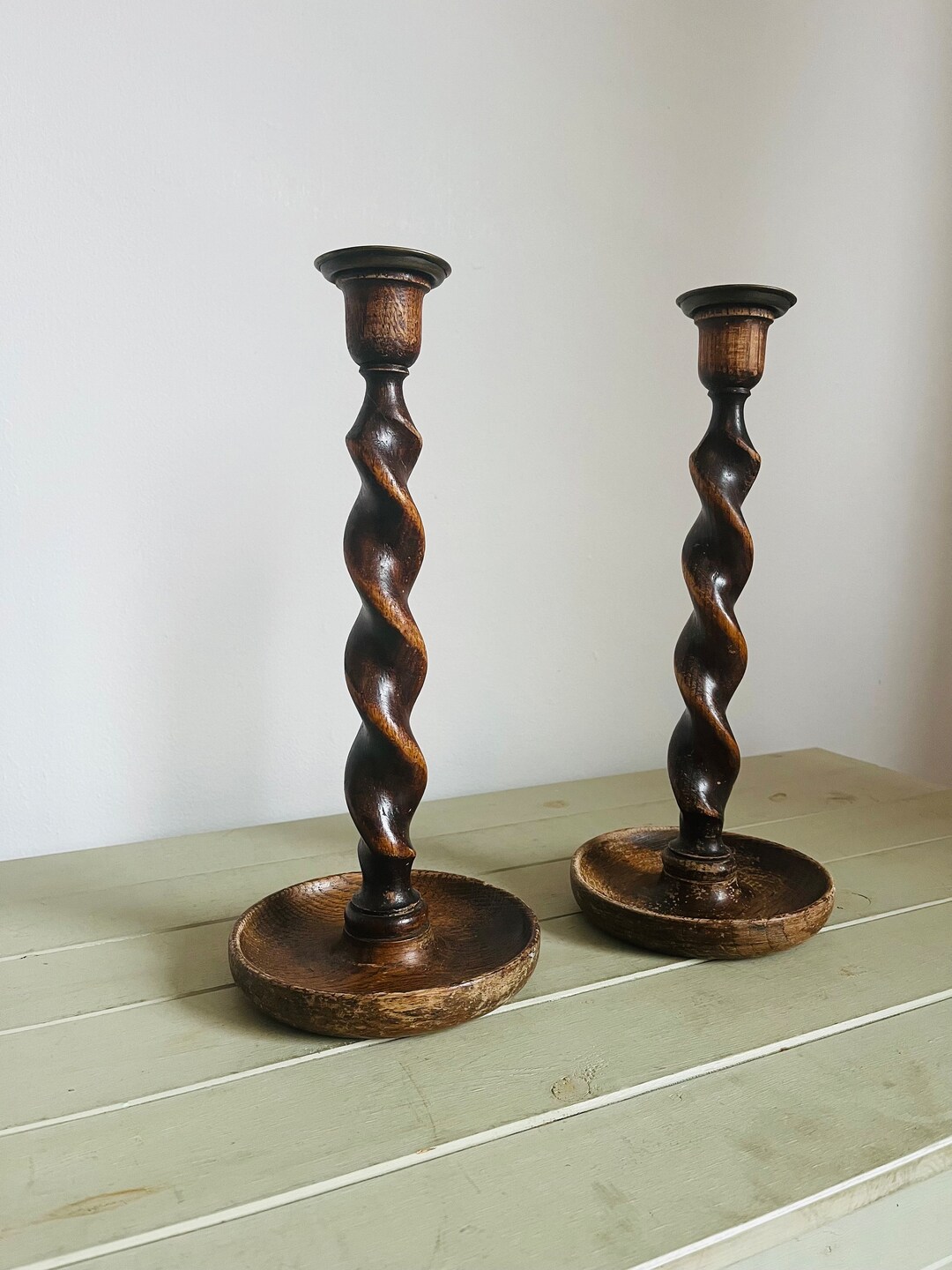 Lovely Vintage Pair of Oak Barley Twist Candlestick Holders - Etsy