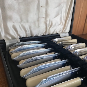 Lovely Vintage Box set of 6 Chrome Plated Fish Cutlery Set