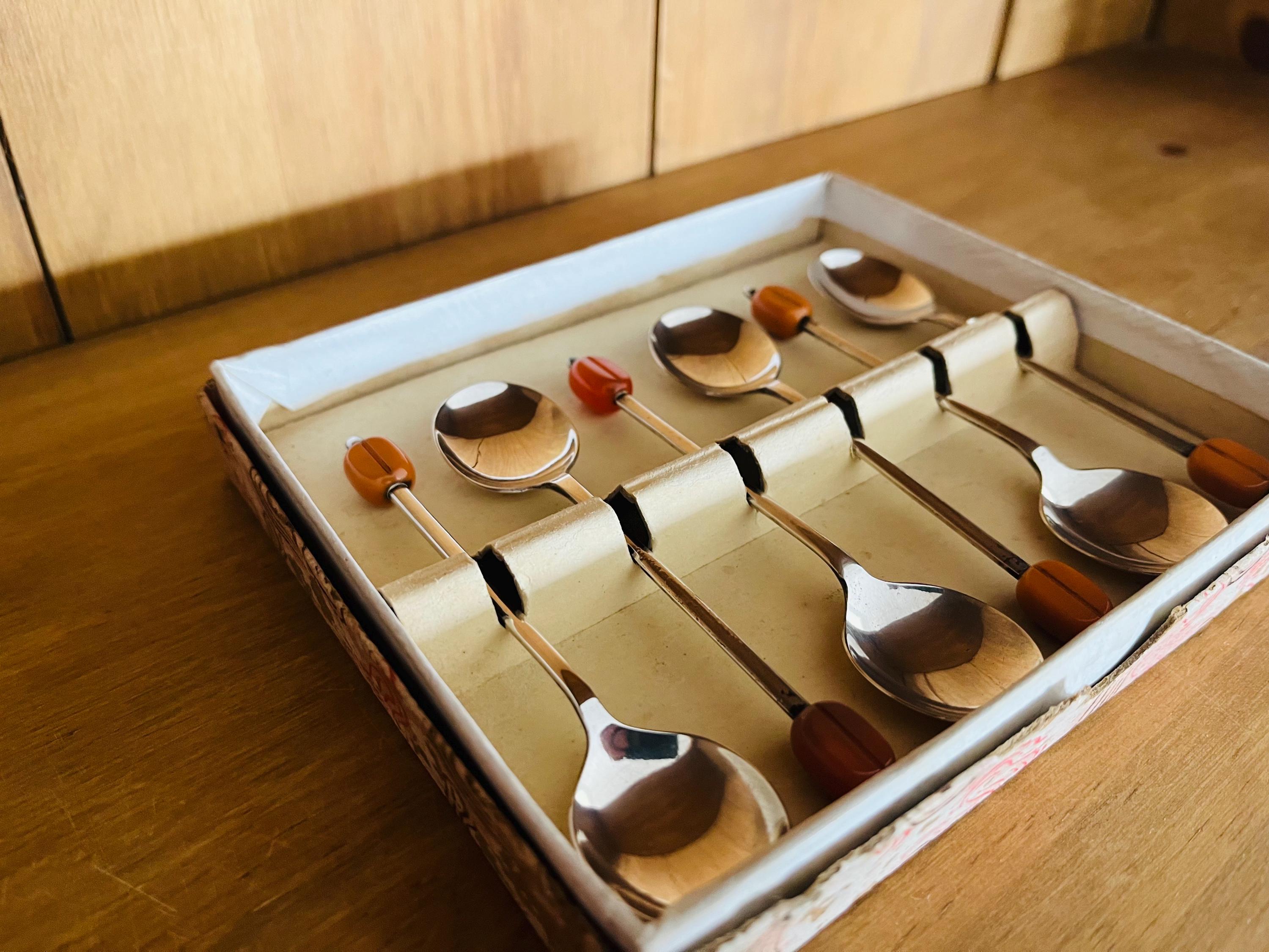 素敵なヴィンテージボックスセット 6個入り シルバーメッキ コーヒー豆