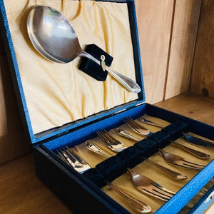 Lovely Vintage set of Silver Plated Dessert Forks with Serving Spoon
