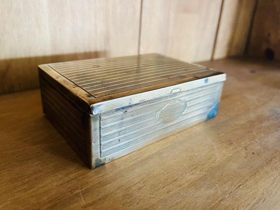 state express brass cigarette box with liner Vintage Brass Cigarette Tobacco Box,