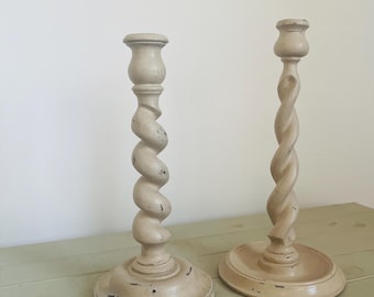 Vintage Barley Twist Candlestick Holders, Decorative Pair