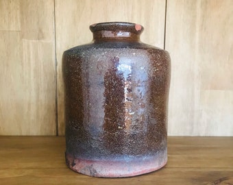 Vintage salzglasierte Steingutflasche, dekorative 6-Zoll-Vase