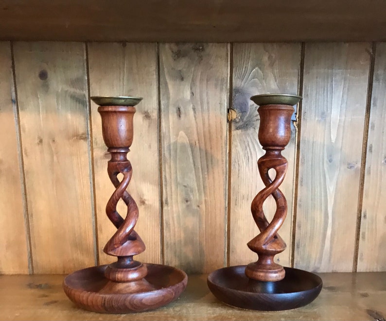 A Lovely Vintage Set of Wooden Candlestick Holders
