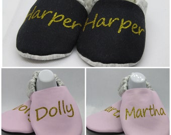 Personalised gold glitter Name Baby Booties, Vinyl, Star, Newborn, baby gift!