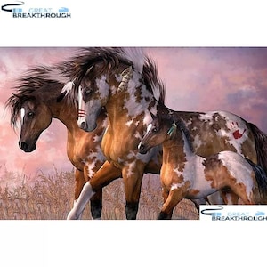 Three Horse Diamond Painting Kit 5d Animal Horse Diy Diamond - Temu