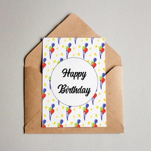 Balloons birthday card, Printable birthday card, Colorful birthday card, Happy birthday for kids, Balloons greeting card, Printable card