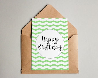 Happy birthday card, Printable birthday card, Green birthday card, Happy birthday for kids, Birthday greeting card, Instant dowload card