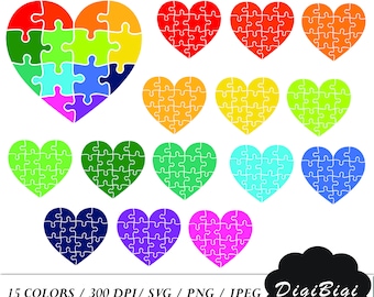 Puzzle Heart Clipart, Heart Digital Planner Clipart, Rainbow Heart Clipart, Puzzle Heart svg, Printable Planner Heart Aufkleber Cliipart