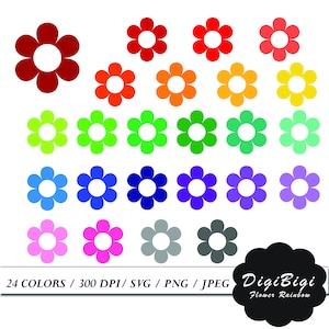 Flowers SVG, Flowers Clipart, Rainbow Flowers Clip Art, Printable Planner Stickers, Clipart Set, Flower vector, Planner flower clipart