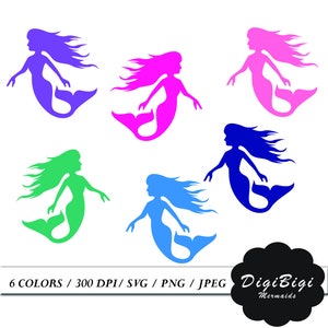 Mermaid SVG, Mermaid Clipart, Colorful Mermaids, Mermaid Sticker, Mermaid silhouette, Vector Mermaids, Printable Mermaid Sticker Mermaid set