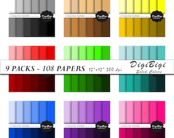 Papel digital de colores sólidos de arcoíris: fondos para álbumes de recortes (descarga digital)