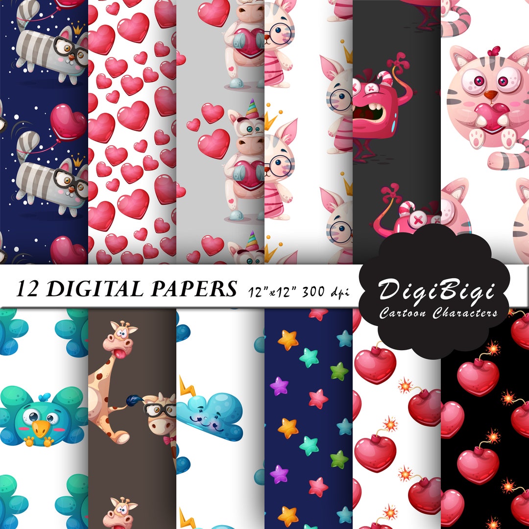 Cartoon Module Paper Image Cartoon Character Digital Paper: Fun Kids Patterns (digital Download ...