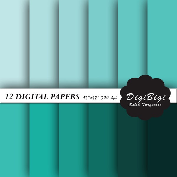 Turquoise Digital Paper, 12 x 12, Turquoise Solid Color Digital Paper, Blue Digital Paper, Turquoise Background, Light Blue Digital Paper