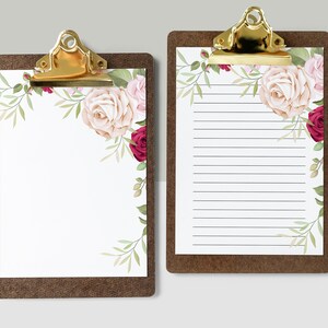 Floral writing paper, Roses letter paper, Floral stationery, Roses printable paper, Floral paper, Printable lined paper, Roses Background