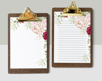 Floral Roses Writing Paper: Lined Stationery (PDF & PNG)