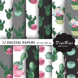 Watercolor Cactus Digital Paper, Seamless Cactus Digital Paper, Succulent Digital Paper, Cactus Background, Succulents Scrapbook Paper