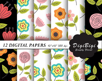 Floral Digital Paper, Seamless Floral Digital Paper, Flower Patterns, Floral Background,Flowers Scrapbook Paper, Handdrawn Floral Paper