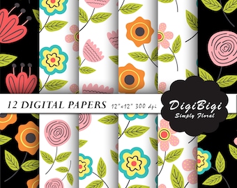 Naadloos bloemen digitaal papier: handgetekende bloempatronen (digitale download)