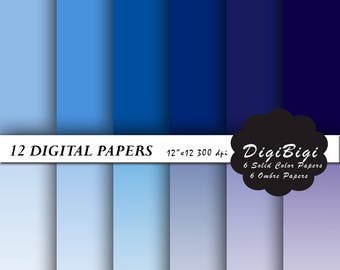 Solid Blue Digital Paper, 12 x 12, Ombre Digital Paper Scrapbook Paper, Navy Blue Paper, Blue Paper Pack, Navy Blue Ombre Paper