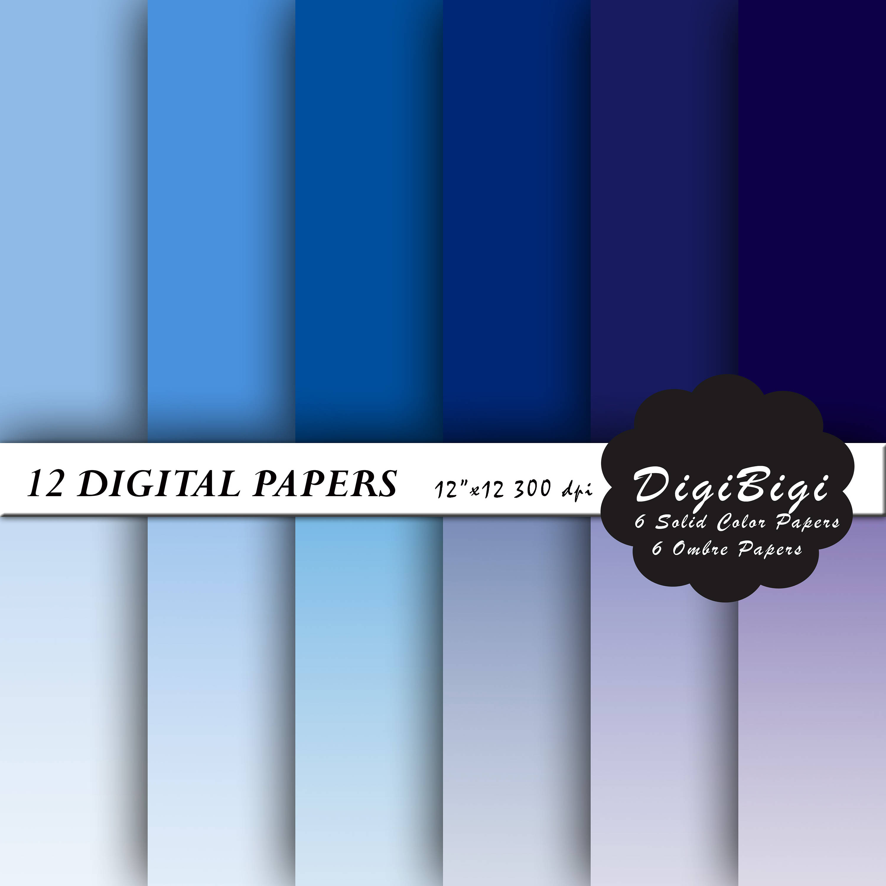 Solid Blue Digital Paper, 12 X 12, Ombre Digital Paper Scrapbook Paper