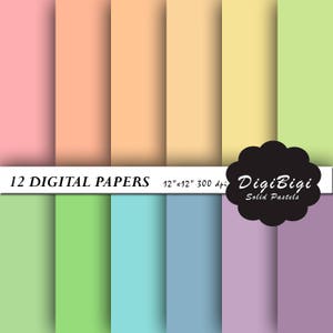 Pastel Digital Paper, 12 x 12, Background, Solid Pastels, Rainbow Colors, Scrapbook Supplies, Basic Paper Pack, Scrapbook Paper, Soft colors