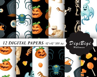Halloween Digital Paper Pack: Seamless Trick or Treat Patterns (12" x 12")